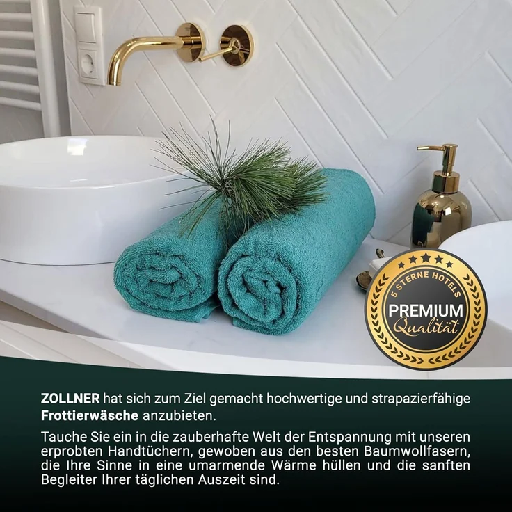 ZOLLNER 4er Set Handtücher aus Baumwolle, 50x100 cm, türkis – Bild 5