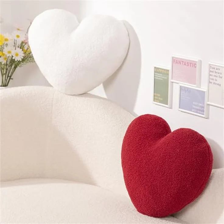 Herzkissen, Kuschelkissen Kinder Herzkissen, Weiche Flauschige Herzform Zierkissen Sofakissen, Plüsch Kissen Dekokissen für Kinderzimmer Schlafzimmer Deko (Rot 30 X 45 CM) – Bild 7
