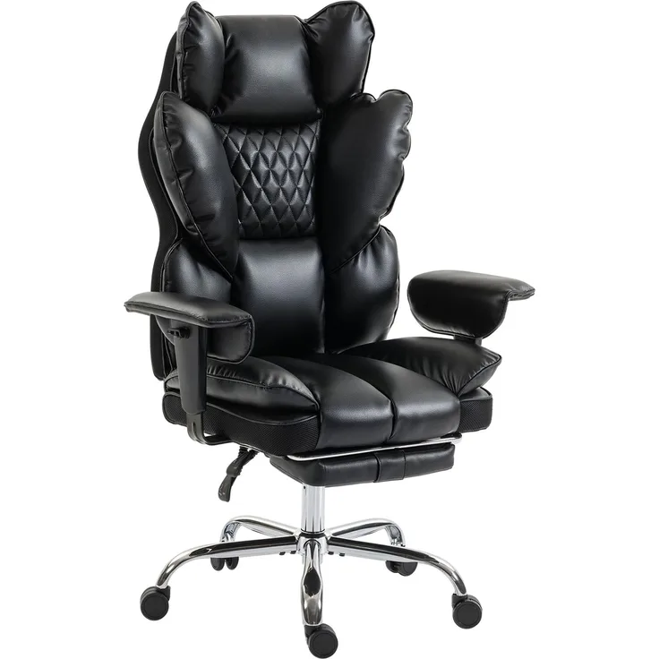 Wohnora-Chefsessel aus Kunstleder bis 180 kg, großer Bürostuhl mit Taschenfederkern und Liegefunktion, schwarz,H 1300cm x T 800cm x B 630cm