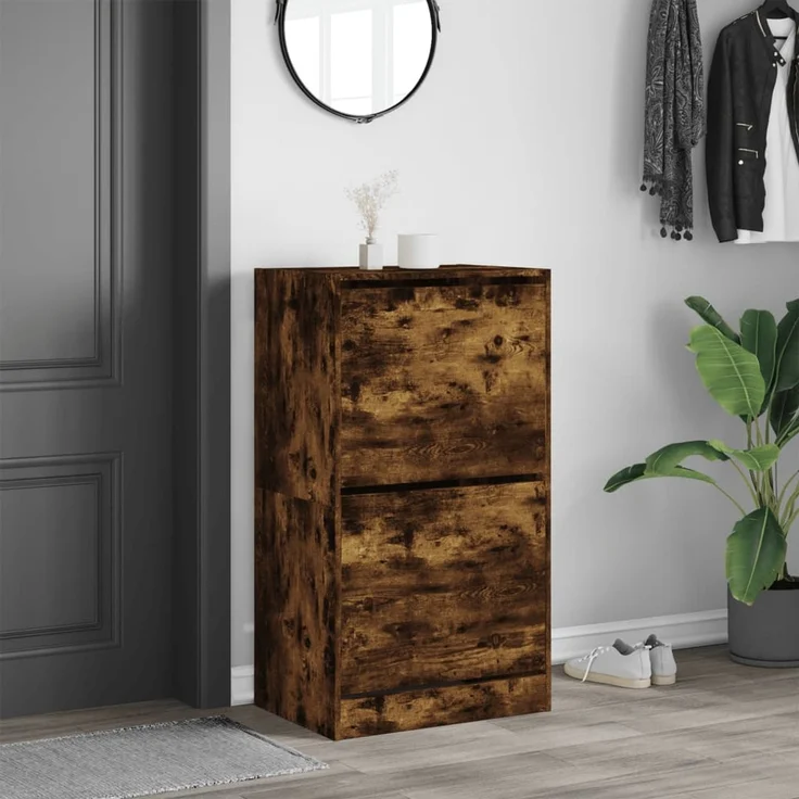 vidaXL Schuhschrank mit 2 Klappen Räuchereiche 60x42x108 cm 3214389 – Bild 2