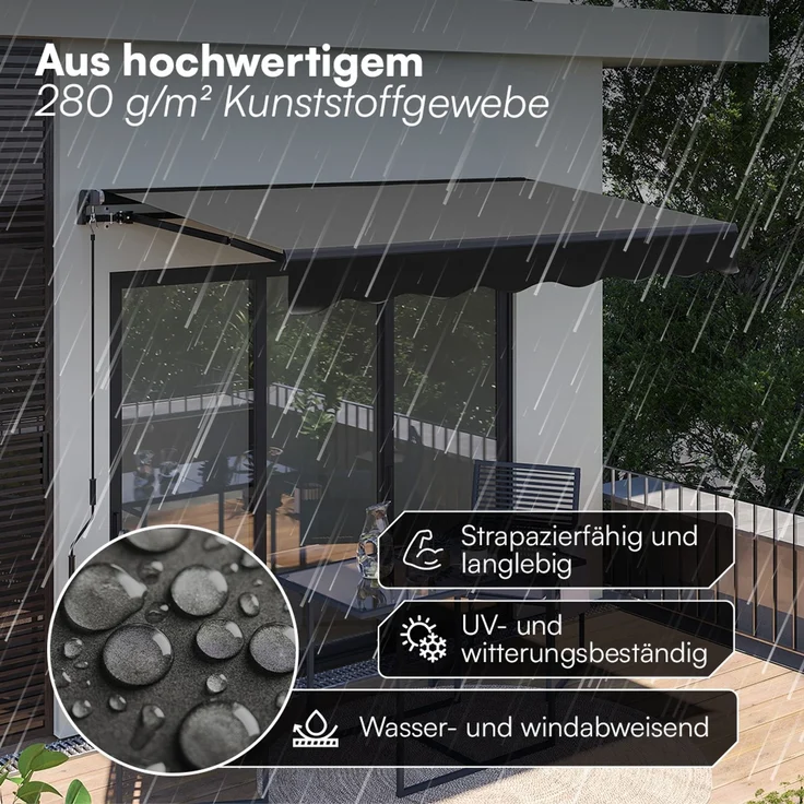 STEELSØN 'Kestria' Gelenkarmmarkise 200x150 cm, anthrazit, wetterfest und blickdicht, Markise mit Aluminium-Kassette und Wandhalterung, Balkonmarkise mit Handkurbel, vormontiert – Bild 3