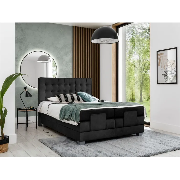 Boxspringbett Elektrisch Schlafzimmerbett MAXIMA 180x200cm in Stoff Schwarz