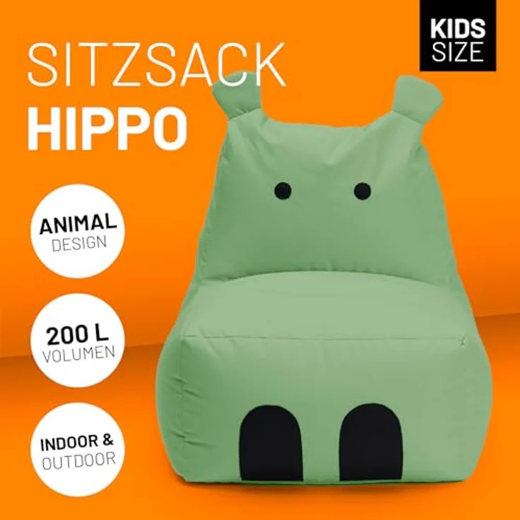 LUMALAND 'Animal Line Hippo' Kindersitzsack, indoor & outdoor, Polyester grün, 200 l – Bild 4