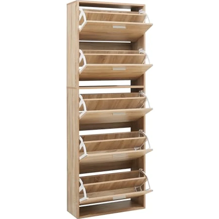 Schuhschrank Sykkylven 169x60x24 cm mit 5 Klappen Sonoma-Eiche [en. casa] – Bild 6