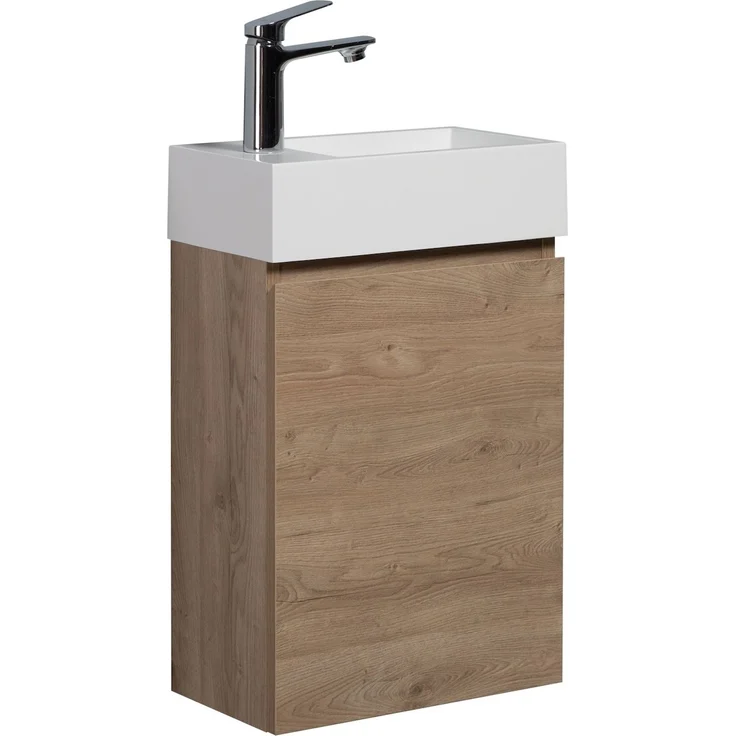 Badplaats Gäste-WC Waschtisch Set Angela 40x22 cm Kastanien Eiche - Platzsparend Badmöbel Set mit Waschbecken und Unterschrank, Soft-Close – Bild 1