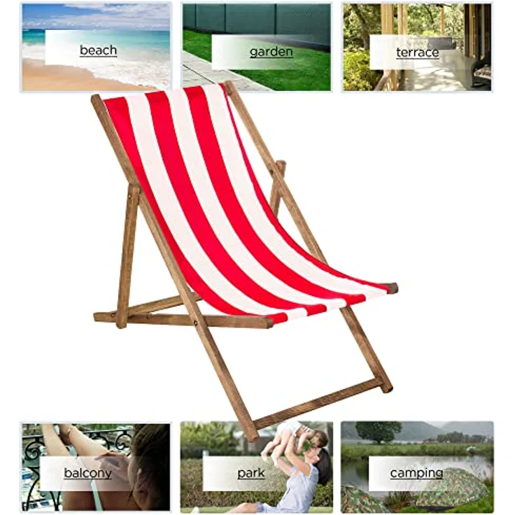 Springos Liegestuhl Buchenholz, klappbar und imprägniert, 3-stufig regulierbar, bis 120 kg belastbar, für Garten und Strand – Bild 6