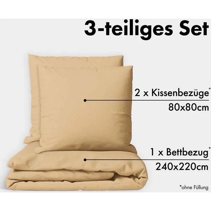 Jacobson Bettwäsche Set - 100% Baumwolle, Perkal, 3 teilig, Erhältlich in den Größen 135x200, 155x220, 200x200, 200x220, 240x220