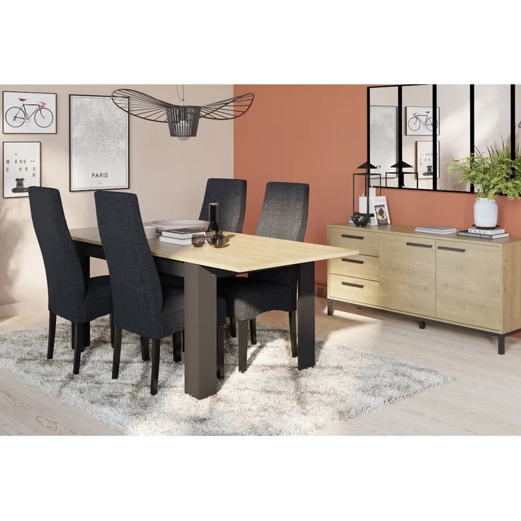 Calicosy 'CRAFT' Ausziehbarer Tisch 160 / 200 cm - Eiche Dekor und Schwarz - Helles Holz – Bild 8