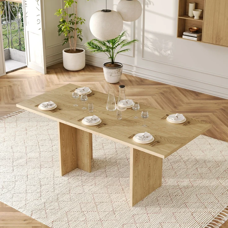 Ausziehbarer Esstisch, 140/180*80 cm, geeignet für 6-8 Personen, rechteckige Form, verdickte Tischplatte, einfachen Stil,Tisch für Esszimmer, Küche, Wohnzimmer, Eichenfarbe – Bild 2