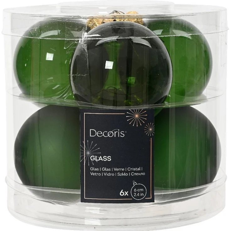 Kaemingk Weihnachtsbaumkugel, Weihnachtskugeln Glas 6cm x 6 Stück - Piniengrün transparent – Bild 1