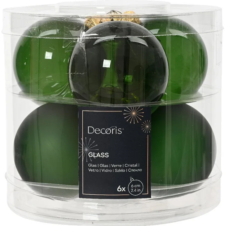 Kaemingk Weihnachtsbaumkugel, Weihnachtskugeln Glas 6cm x 6 Stück - Piniengrün transparent