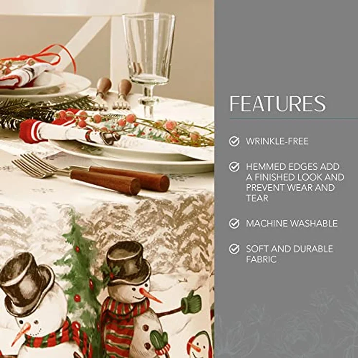 Elrene Home Fashions Snowman Winterland Holiday Snowflake Tischdecke, Polyester, Bunt, 70" Round (Tablecloth) – Bild 3