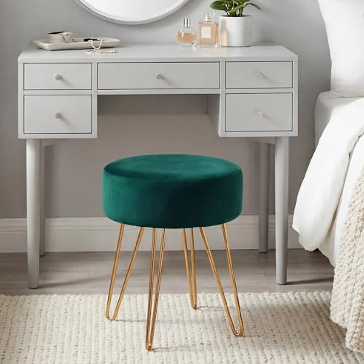 Duhome Hocker, Sitzhocker Rund Hocker Samt oder Stoff Lederoptik Schemel Metallbeine – Bild 8