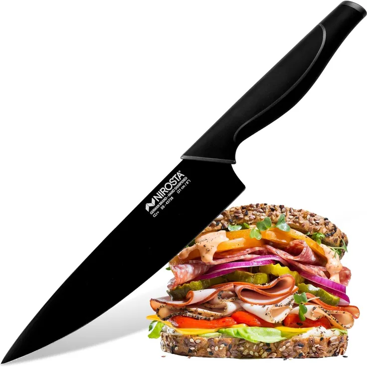 Nirosta Kochmesser Wave, Küchenmesser, Edelstahl, Kunststoff, Schwarz, 35 cm, 43738