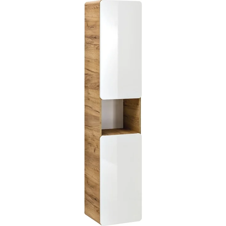 Badmöbel Hochschrank LUTON-56, Wotan Eiche Nb. Nb. Hochglanz weiß, B/H/T ca. 35/170/32 cm – Bild 2