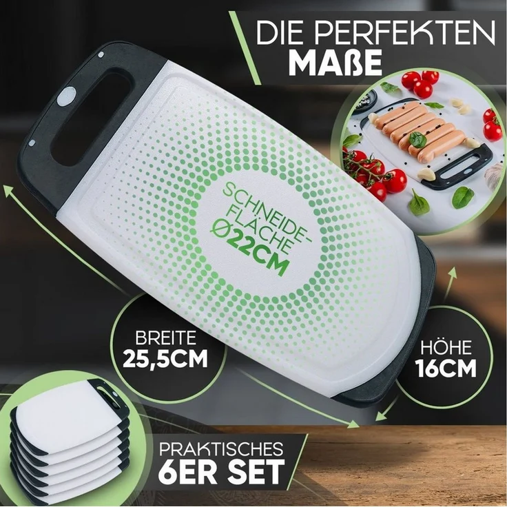 Loco Bird Frühstücksbrett 6er Set - 25,5 x 16cm, Kunststoff, (PVC-Brettchen für die Küche, 6-St, Brettchen), Antibakterielles Frühstücksbrett aus Kunststoff