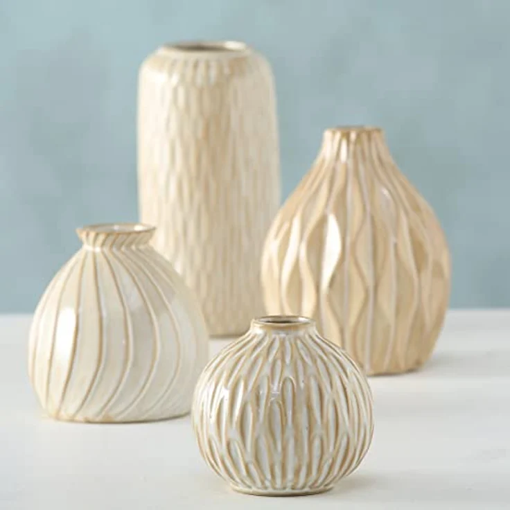 Boltze Vase Zalina 4-teilig, Keramik Vasen-Set für Blumen/Trockenblumen/Pampasgras, Höhe 9-15 cm, Weiß – Bild 2