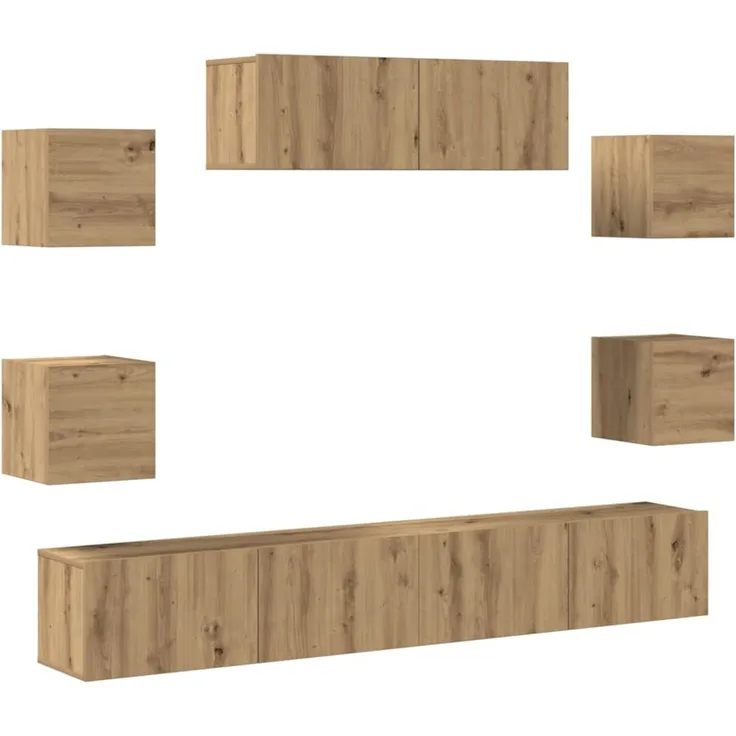 vidaXL 7-tlg. TV-Schrank-Set Wandmontage Artisan-Eiche Holzwerkstoff 3329210
