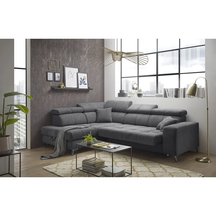 Ecksofa >SYDNEY< Elektrische Sitztiefenverstellung, 5 verstellbare Kopfstützen, Bettkasten, in anthrazit - 282x105x198 (BxHxT) – Bild 2