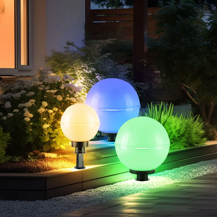 3er Set RGB LED Kugelleuchten, schwarz, weiß, D 20-30-40 cm – Bild 8