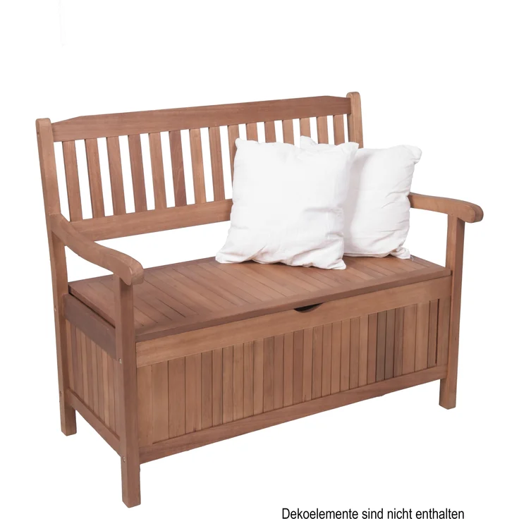 Gartenbank RENNES 2-Sitzer mit Staufach - 107cm Breit, Eukalyptus, Natur | Terrassenbank Wetterfest Sitzbank Outdoor Bank – Bild 1