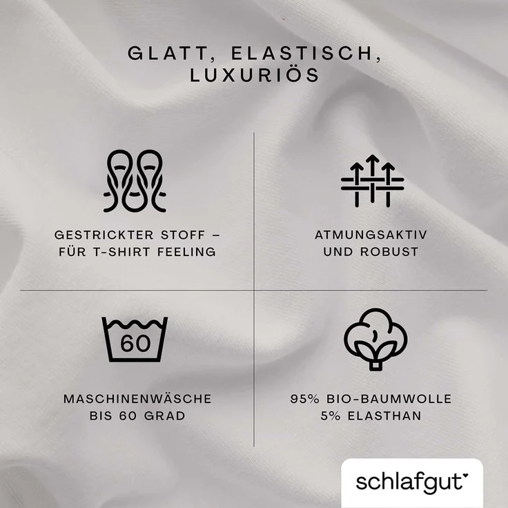 Schlafgut Spannbettlaken Premium, Gummizug: rundum, (1 Stück), Mako-Zwirn-Jersey, Sand Light, S 90x190cm - 100x220cm – Bild 3