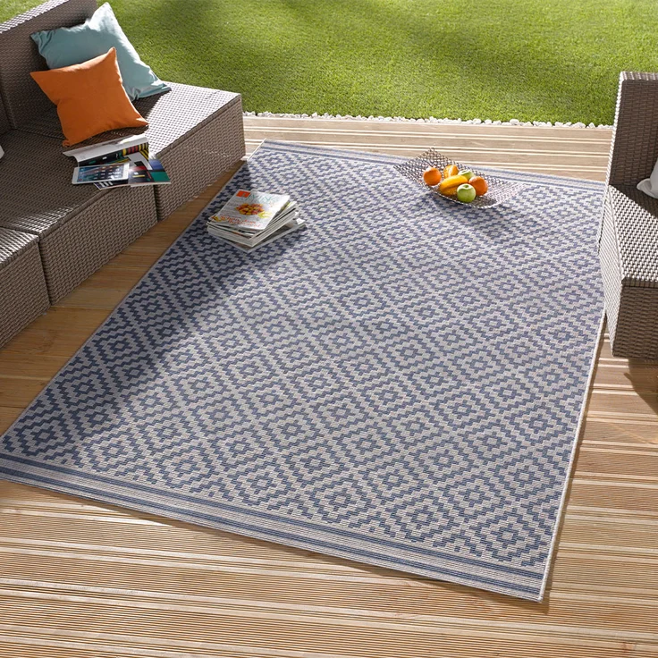 In- & Outdoor Teppich Raute blau/creme - 160x230x0,8cm – Bild 3