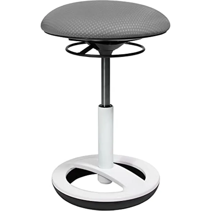 Topstar Sitness Bob, ergonomischer Sitzhocker, Arbeitshocker, Bürohocker mit Schwingeffekt, Sitzhöhenverstellung, Standfußring Alu, weiß lackiert, Stoffbezug, Grau
