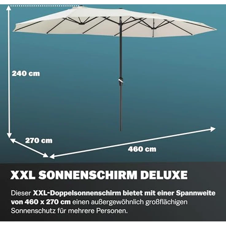 Kingsleeve Sonnenschirm, UV Schutz 80+ Schutzhülle XXL Aluminium Kurbel Wasserabweisend, beige, 460 x 270 x 240 cm – Bild 4