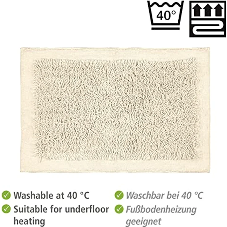 WENKO Badematte Sidyma Beige, 100% Bio-Baumwolle, rutschhemmend, 60 x 90 cm – Bild 4