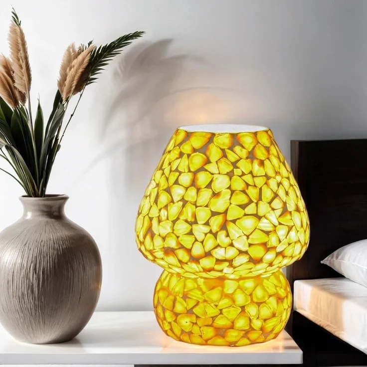 Marrakesch Orient & Mediterran Interior Nachttischlampe 2er Set Boho Deko Tischlampe Nachtischlampe aus Muscheln Mosaik -2-, Handarbeit – Bild 2