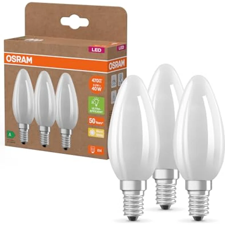 OSRAM LED Kerze matt E14, 2,2W, warmweiß (827), EEK A, 3er-Pack – Bild 1