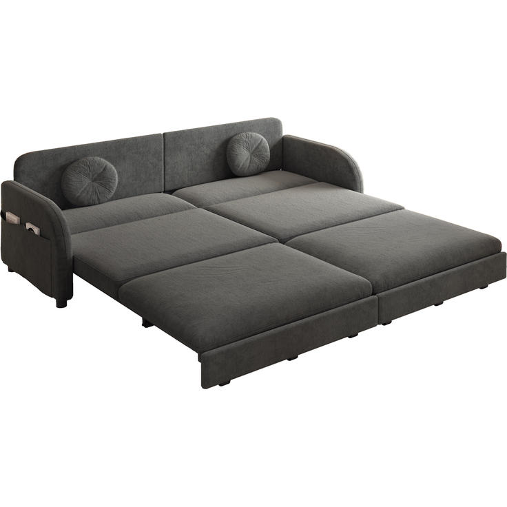 ZUBALIYA 206 cm King-Size ausziehbares 3-Sitzer-Sofa, 3-in-1 Schlafsofa, mit losen Kissen und Stautaschen an beiden Seiten, Chenille-Sofa mit Schlaffunktion, Grau, H 89 × T 205 × B 84 cm – Bild 19