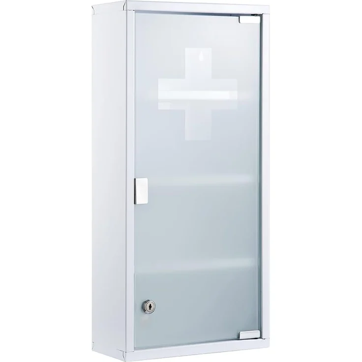 Zedelmaier Medizinschrank aus Edelstahl,Medikamenten Aufbewahrung,Medikamentenschrank 4 Fächer,Apothekerschrank,Hängend,Abschließbarer Medizinschrank,57 x 27 x 12 cm,Weiß – Bild 1
