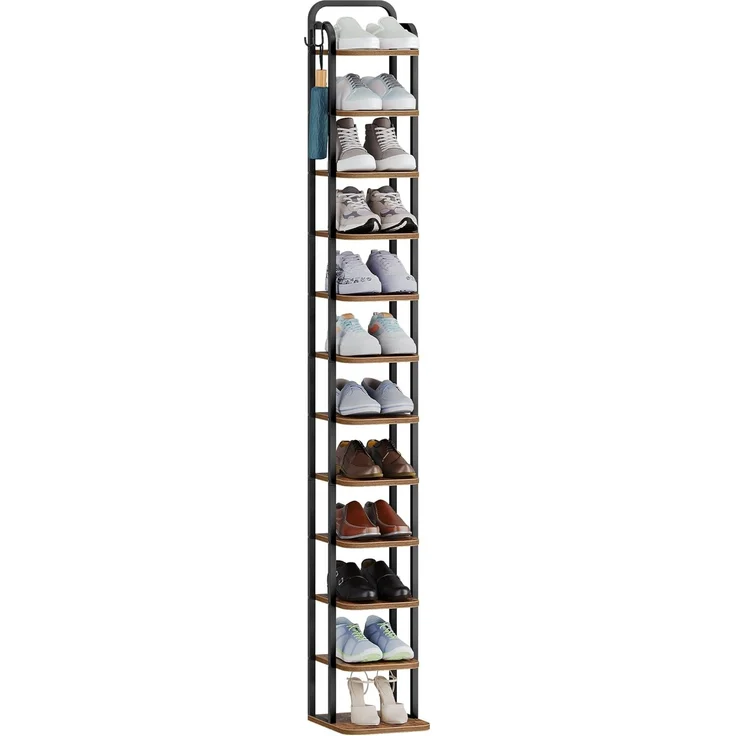 Vertikales Schuhregal, 12-Stockige Schuhregale, Schuhturm für kleine Räume, Freistehend, Verstellbar, Platzsparend, Braun und Schwarz – Bild 2