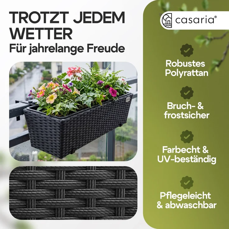 4er Set Balkonkasten Polyrattan grau – Bild 6