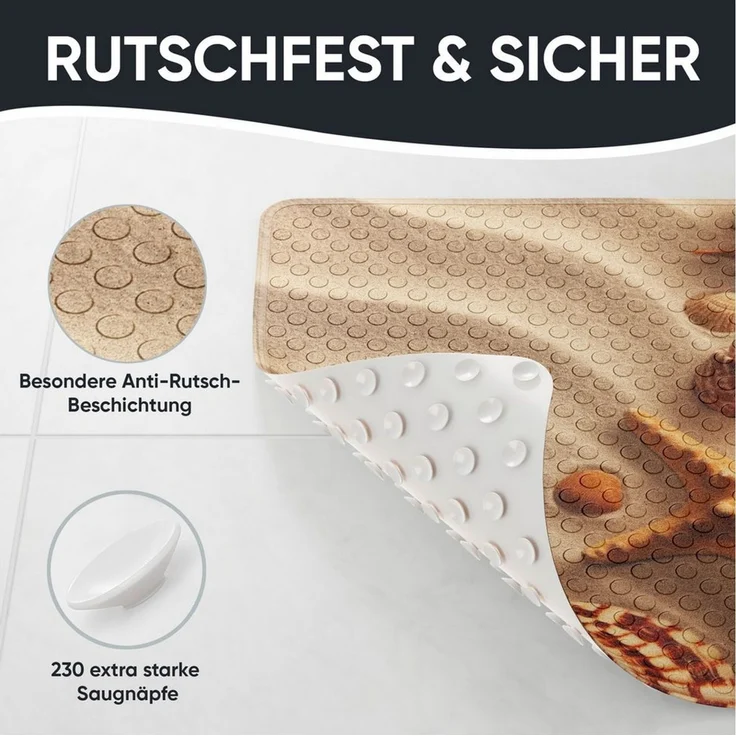 Sanilo Duschmatte, mit Motiv, rutschfest, waschbar, quadratisch, 230 extra starke Saugnäpfe, Kunststoff PVC, 53 x 53 cm, Sanibel – Bild 3