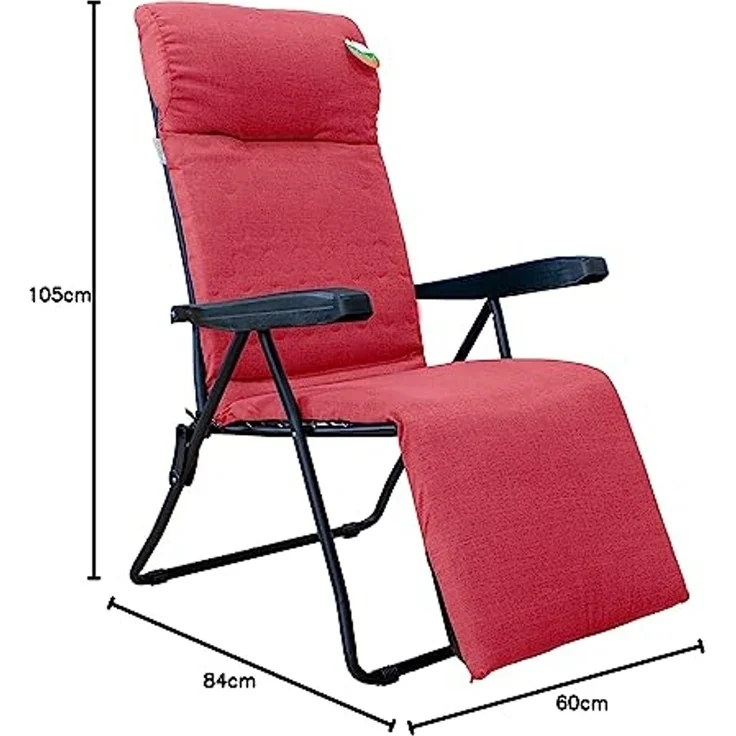 GARDENIA Liegestuhl zum Relaxen, neigbar, automatisch, rot, aus Stahllegierung, 84 x 60 x H 105 cm – Bild 2