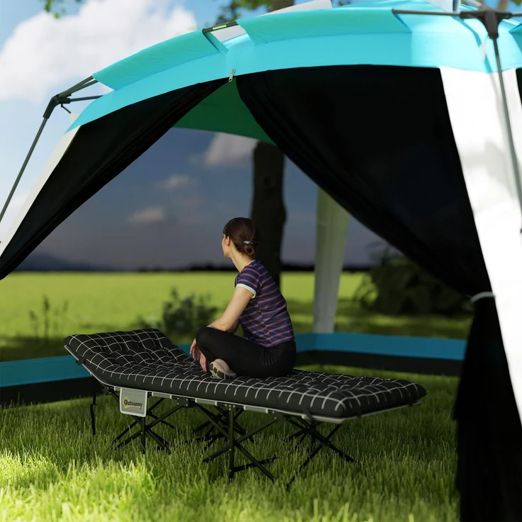 Klappbares Campingbett, Feldbett mit Matratze, ergonomisch, Metallrahmen, Schwarz--Schwarz--37x67x190cm--YOUDENOVA – Bild 4