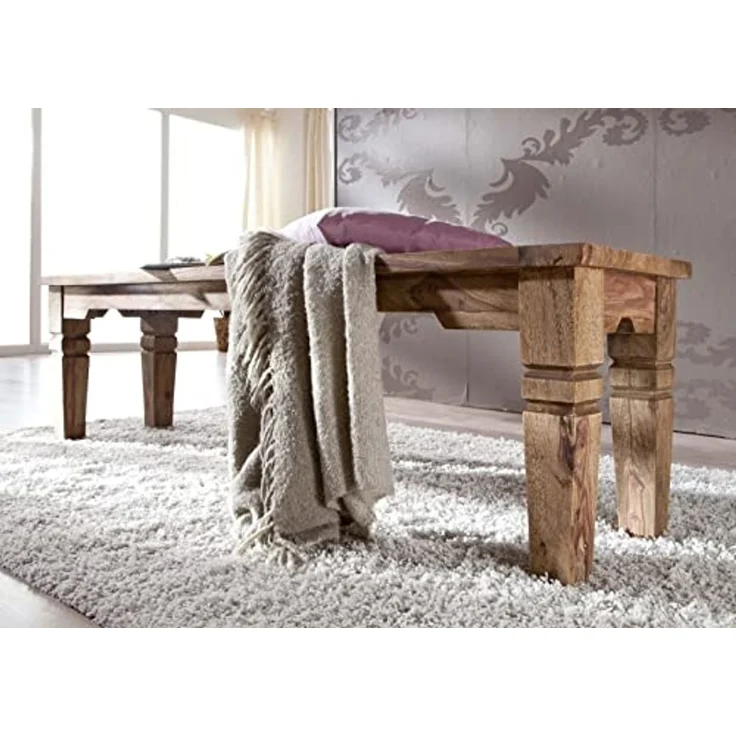 Bank Sheesham 140 x 40 x 45 grau geölt LEEDS #54 – Bild 2