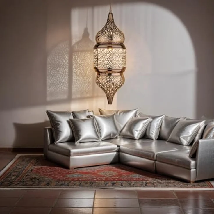Marrakesch Orient & Mediterran Interior Pendelleuchte Orientalische Pendelleuchte Imano Silber 56cm, Handarbeit & Boho Deko, Leuchtmittel nicht im Lieferumfang enthalten, Handarbeit – Bild 5