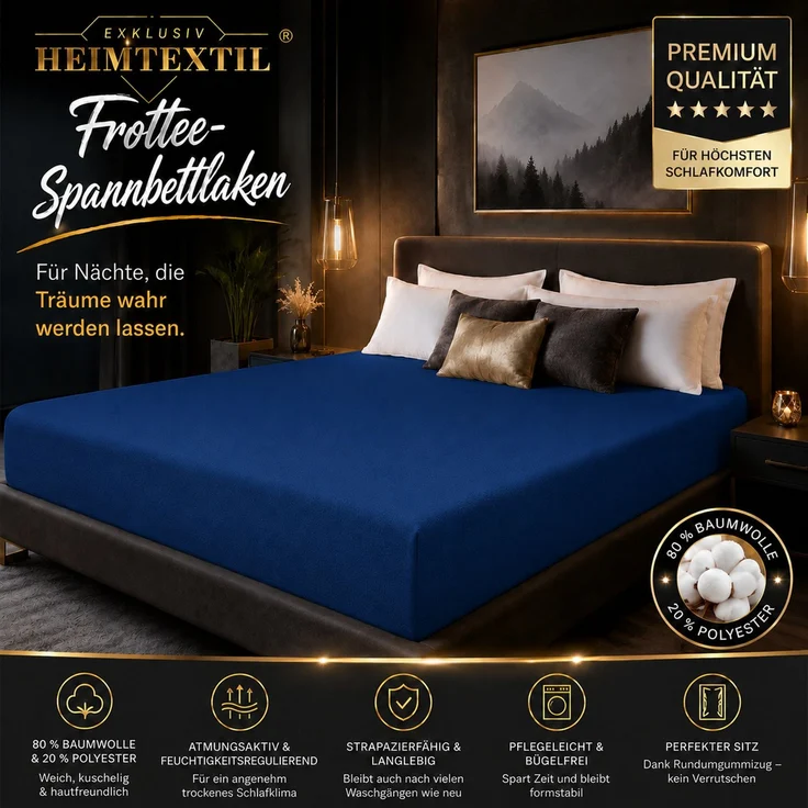 EXKLUSIV HEIMTEXTIL Frottee Spannbettlaken Premium 200 x 220 cm Royalblau – Bild 2