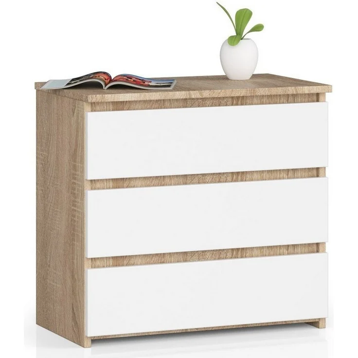 Home Collective Kommode mit drei Schubladen, 57 cm hoch und 60 cm breit, Wohnzimmer, Schlafzimmer, Flur, Sideboard, Highboard, viel Stauraum, sonoma weiß – Bild 1