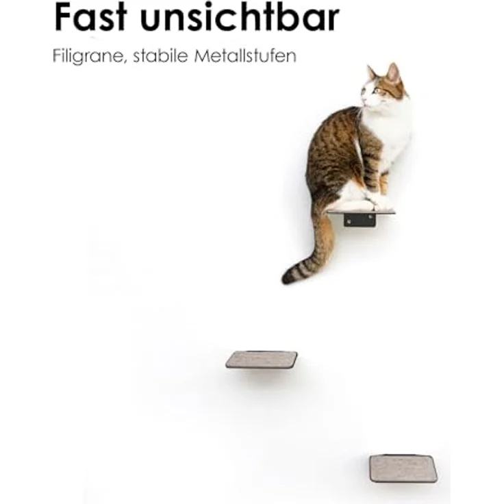 LucyBalu Katzen-Kletterwand Katzentreppe, Katzen Kletterwand, Katzenleiter, Katzenstufen, 3er Set, Pulverbeschichtetes Stahlblech mit Filzauflagen – Bild 5