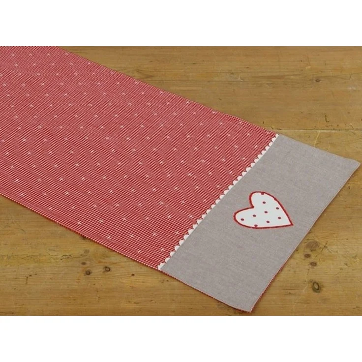 matches21 HOME & HOBBY Tischdecke Tischläufer ROSI Landhaus Herz rot grau, 100 % Baumwolle, in 40x100 cm (1-tlg), Pflegeleicht waschbar bis 30° Grad – Bild 2