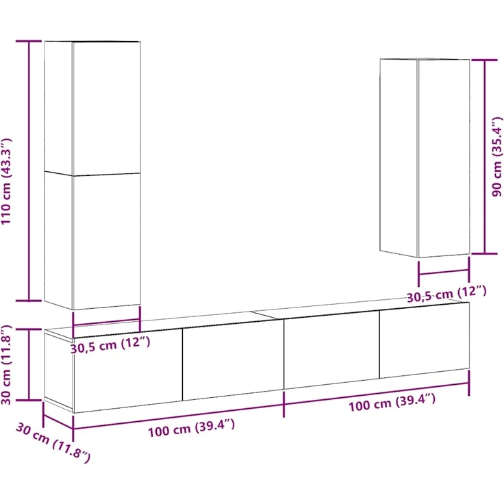vidaXL 4-tlg. TV-Schrank-Set Wandmontage Altholz-Optik Holzwerkstoff 3329153 – Bild 10