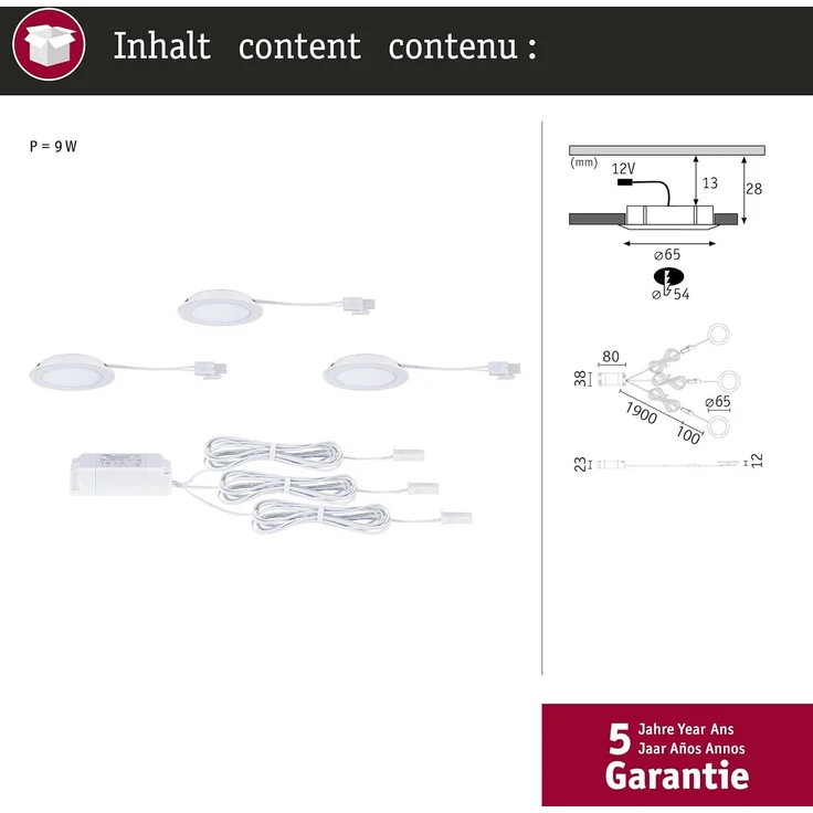Paulmann 93120 LED Möbeleinbauleuchten 3er Set 4000K Weiß – Bild 5