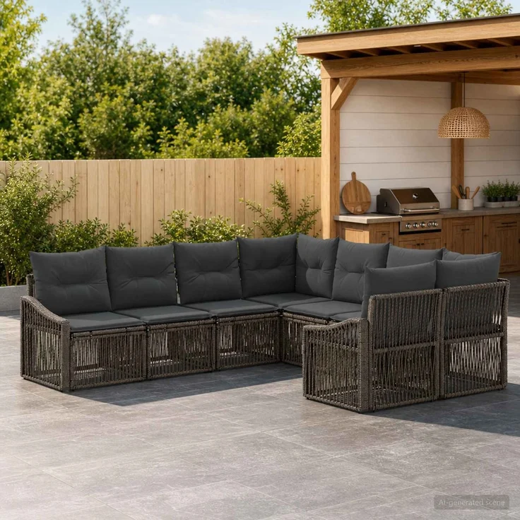 vidaXL Gartensofa-set 8 stk. 8-Sitzanzahl Grau Poly-Rattan 3436199 – Bild 1