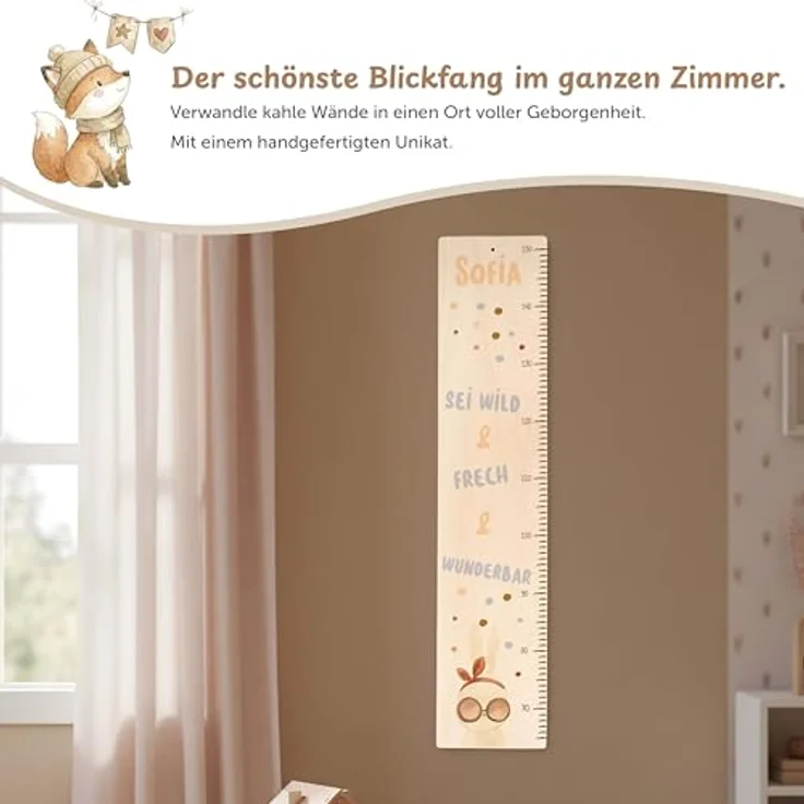 KIDSMOOD - Messlatte für Kinderzimmer Personalisiert, 70-140 cm - Messlatte Kinder Holz personalisiert Mit Namen für Baby- & Kleinkinderzimmer - Individuelles Geschenk für Kinder und Babys zum Geburt – Bild 6