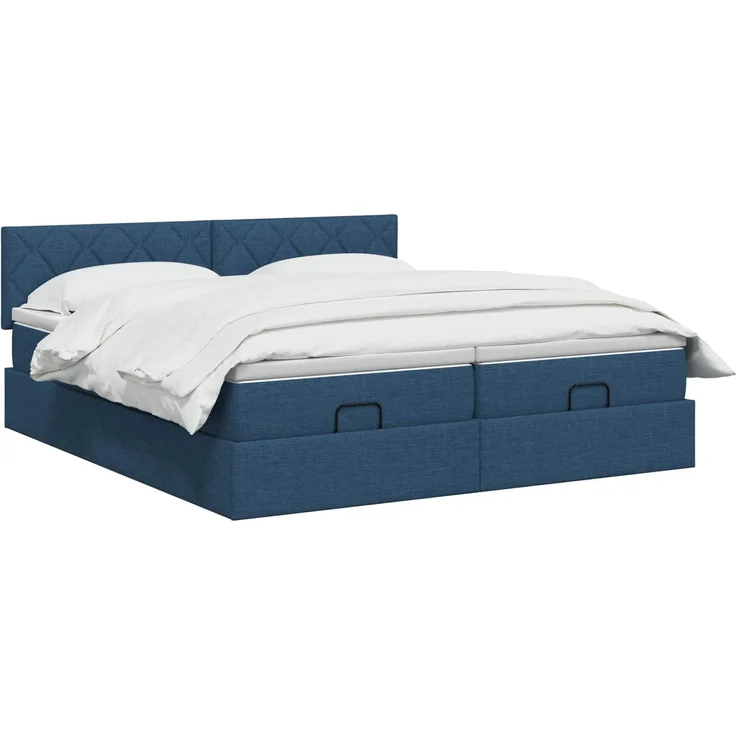 vidaXL Ottoman Bett mit Matratze mit Kopfteil 2 Stk. Blau Stoff 3456725 – Bild 3